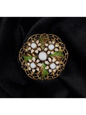 Vintage 1930s-1950s Czechoslovakia Signed Floral Brooch